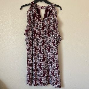 Burgundy and cream flower dress.